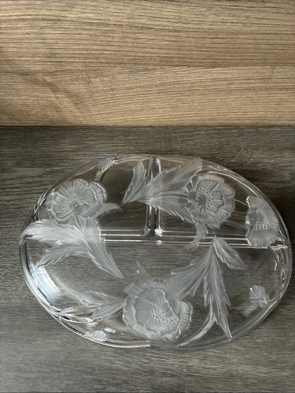 Mikasa Crystal Frosted Etched Poppy Flower Divided Vanity/serving Relish Tray